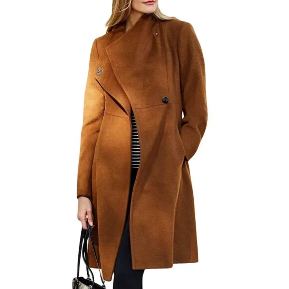 NWT Calvin Klein Asymmetrical Stand Collar Wool-Blend Coat Spice